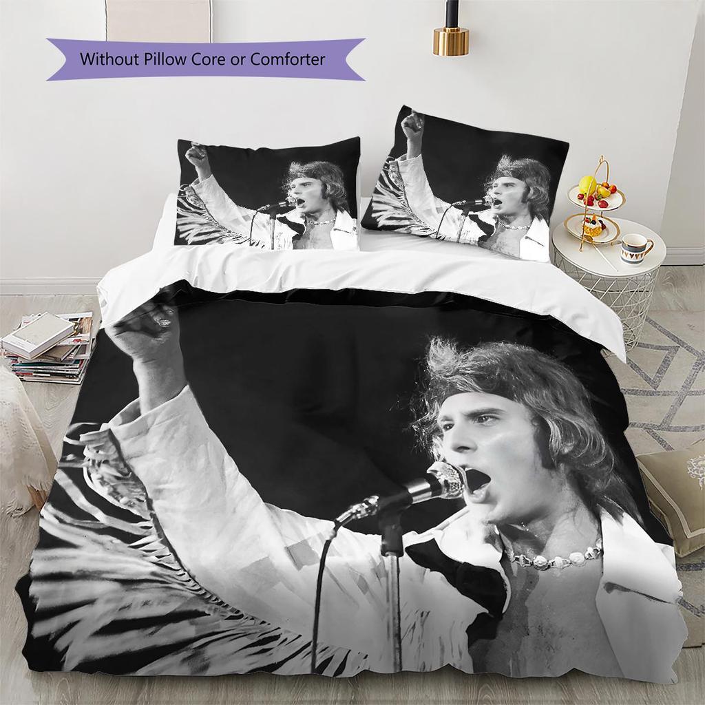 1 Stück Johnny Hallyday Muster Bettwäsche Steppdecke Set Bettbezug Kissenbezug Heimdekoration Geburtstagsgeschenk (1 Bettbezug + 2 Kissenbezüge, ohne Füllung)