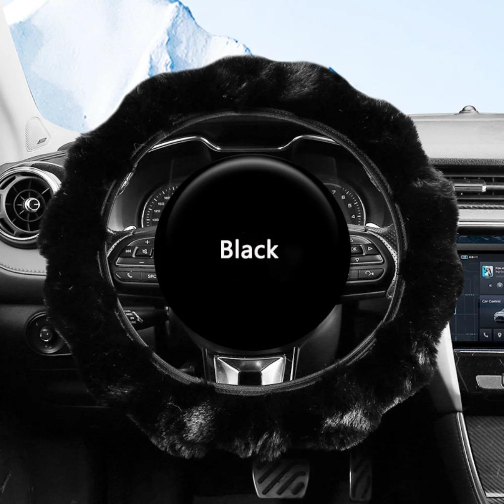 Winter Warm Soft Fluffy Plush Car Steering Wheel Cover Cute Non-Slip Elastic Protector Grip for Comfortable Driving Experience