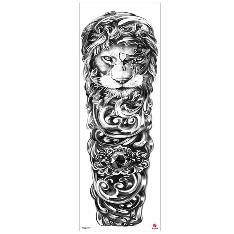 New Waterproof Full Arm Tattoo Stickers – Large Floral & Lion Design, Cross-Style, Hot Selling