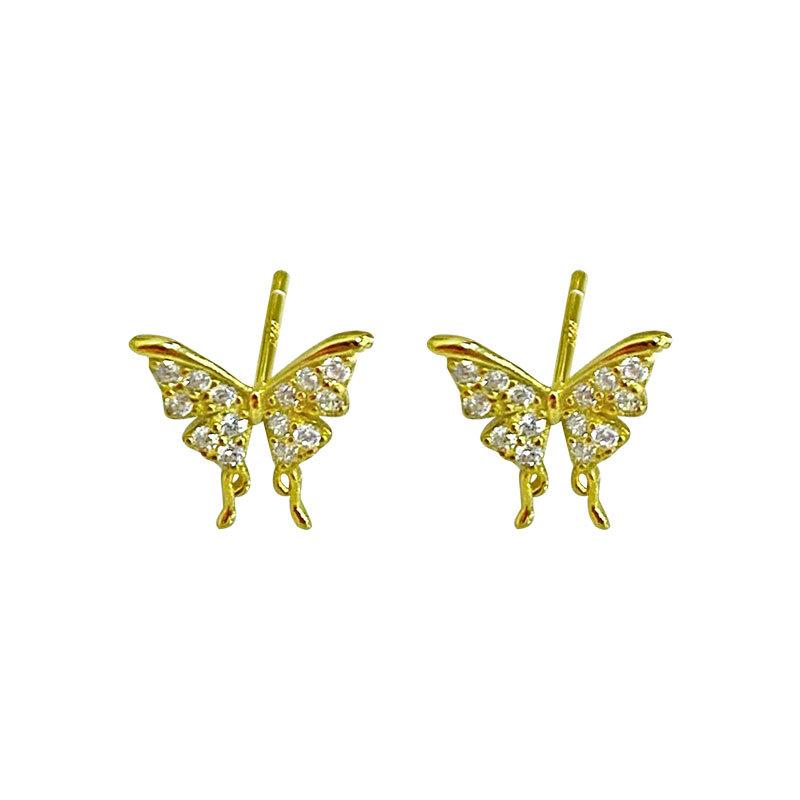 Boucles d'oreilles papillon incrustées de diamants, Boucles d'oreilles exquises haut de gamme de luxe léger, Mode et polyvalentes pour les femmes au quotidien