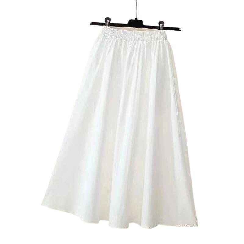 Women's High-Waisted White A-Line Skirt – Petite Mid-Length for Spring, Summer, and Autumn