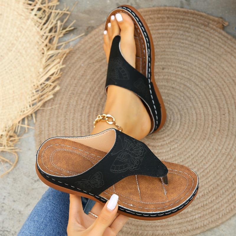 Women's Shoes Summer New Sandals Large Size Printed Butterfly Thick Bottom Toe Cool Slippers Women