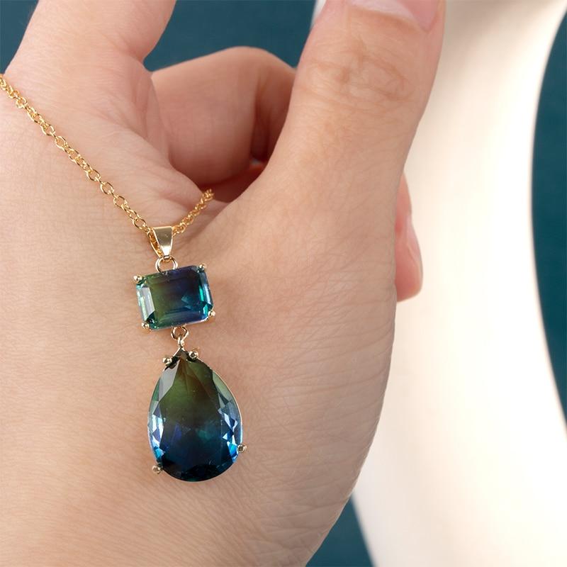 BELLA BOX Luxury Cubic Zirconia Necklaces With Sky Blue Stone Simple Stylish O Chain Pendant Necklace Trendy Jewelry For Women