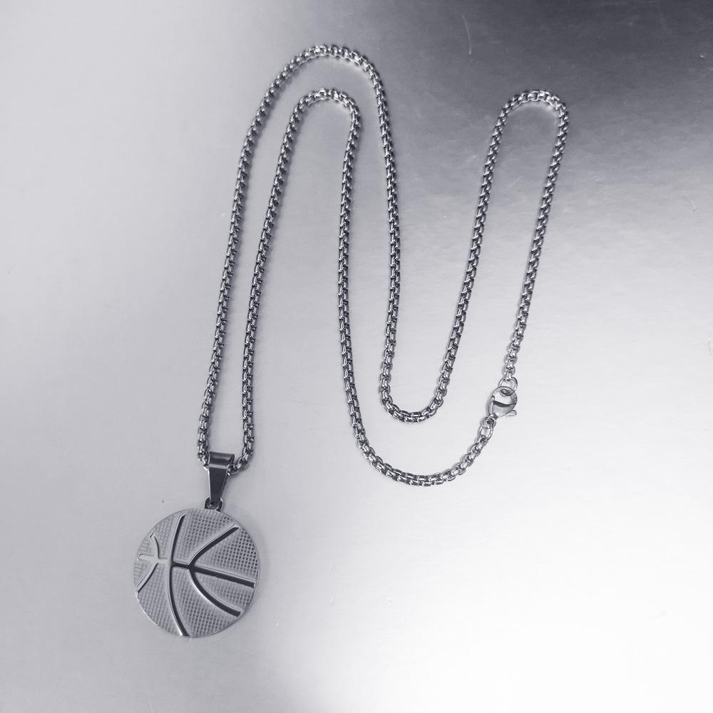 Collier avec pendentif basket-ball Firebros FTN1040, 61 cm, en acier inoxydable, pour homme et femme, style hip-hop, couleur argent