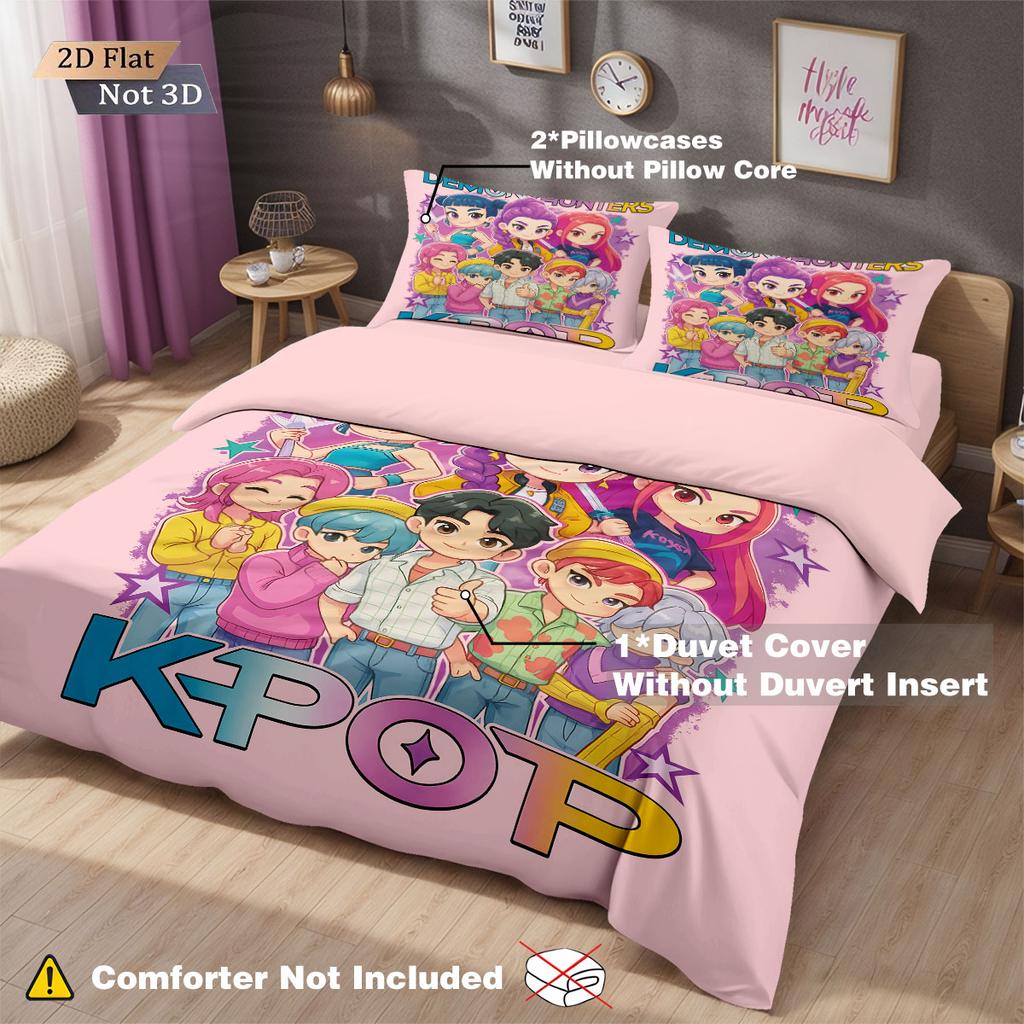 3pcs K-Pop Demon Hunters Print coreless Bedding Set Multi Sized Bedrooms Dormitory duvet Cover Decoration Soft Machine Washable