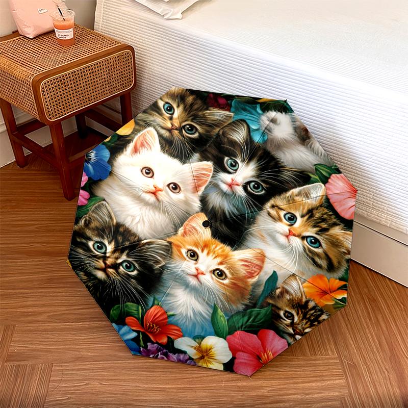 1 PC Automatic Folding Umbrella - Puppies Kittens Pattern, Portable & Foldable Design with 8 Ribs, Christmas Birthday Gifts