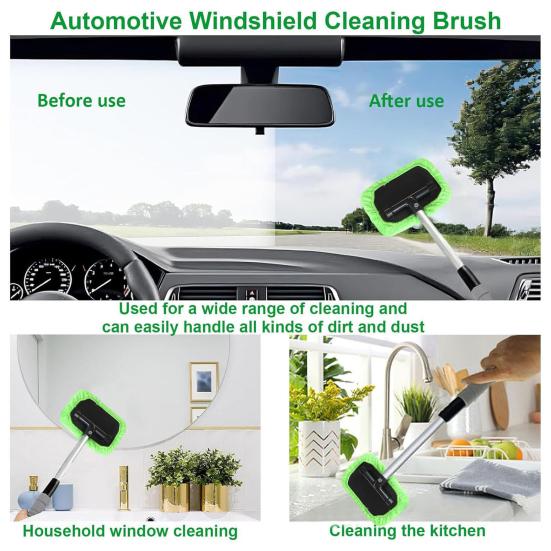 Extendable Car Windshield Cleaner Microfiber Pads Microfiber Cleaning Brush Rotating Head with 4 Windshield Cleaning Kit