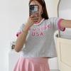 New Arrivals Open Run Women Cropped Short Sleeve Round Color Block