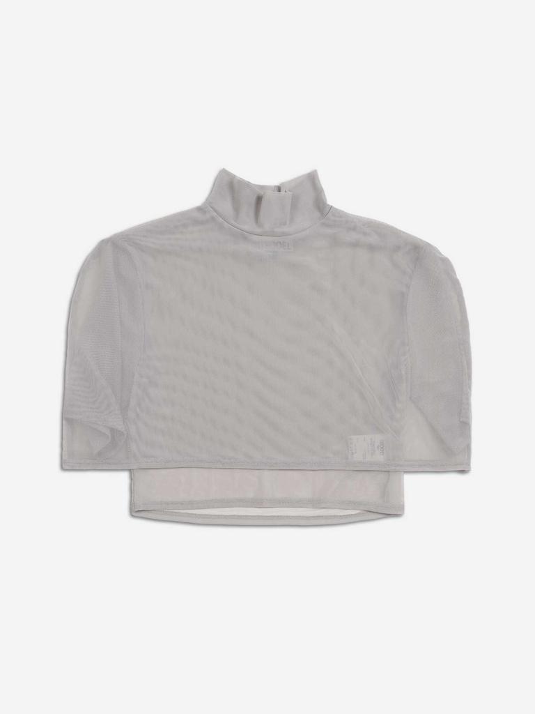 Teuluel Mesh High-Neck Cape Top (Light Grey)