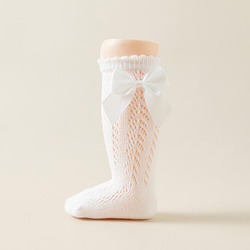 Baby Girl Knee High Socks with Bows Spring Summer Soft Cotton Ruffle Long Stockings Smooth Sole Infant Toddler Uniform Socks