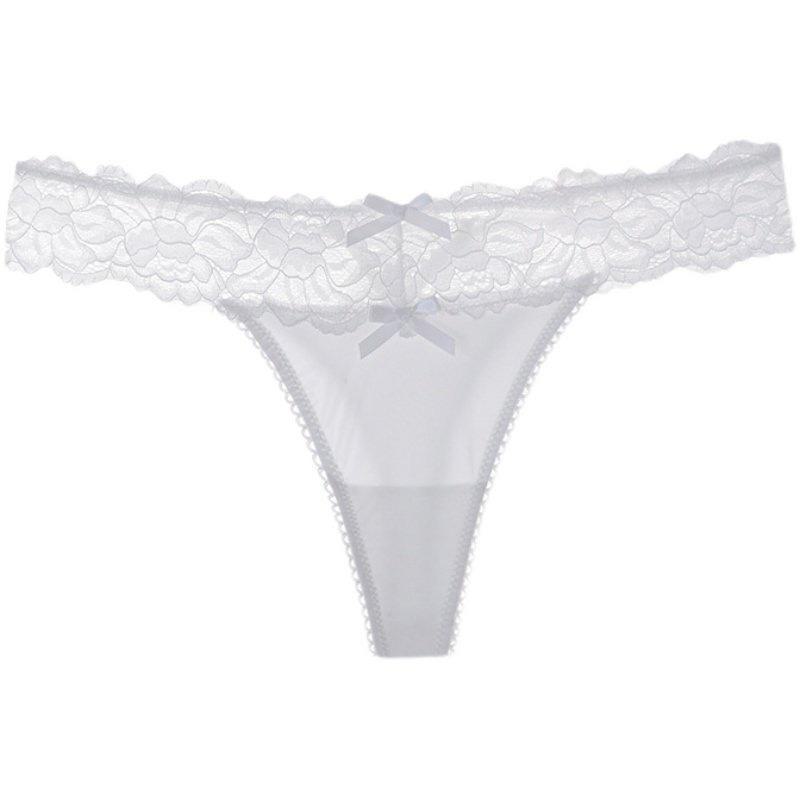 Peach Lace T-Back Panties: Sexy Low-Rise Bowknot Seamless Briefs