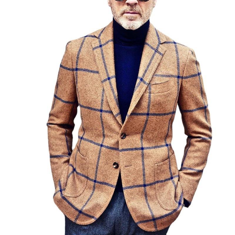 Jachetă de costum casual multicoloră în carouri pentru bărbați de toamnă și iarnă