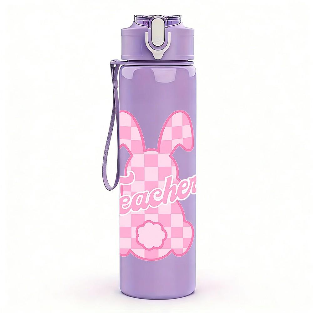 1PC Bunny Rabbit Pink Easter Line Art Print 750ml Color Plastic Sports Water Bottle Leakproof Flip Straw Lid Suitable for Sports Office Home Use