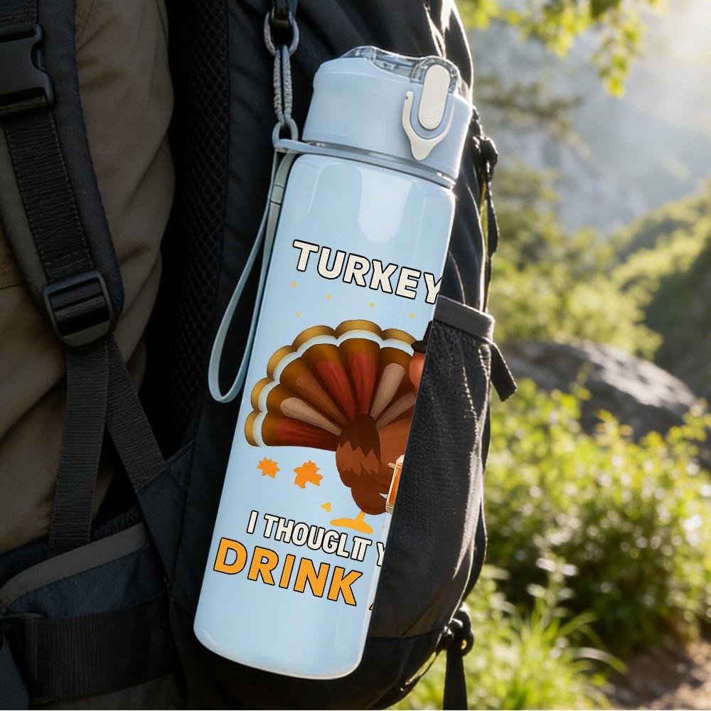 1PC Turkey Drink A Lot Humorous 750ml Color Plastic Sports Water Bottle Leakproof Flip Straw Lid Suitable for Sports Office Home Use