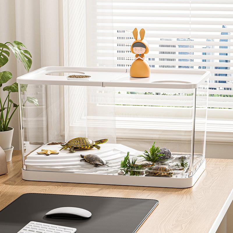 Pet  Transparent Mini Fish Tank Aquarium Drop Resistant Hydroponic With Lid Ecological Desktop Home Lazy Tank Turtle Tank