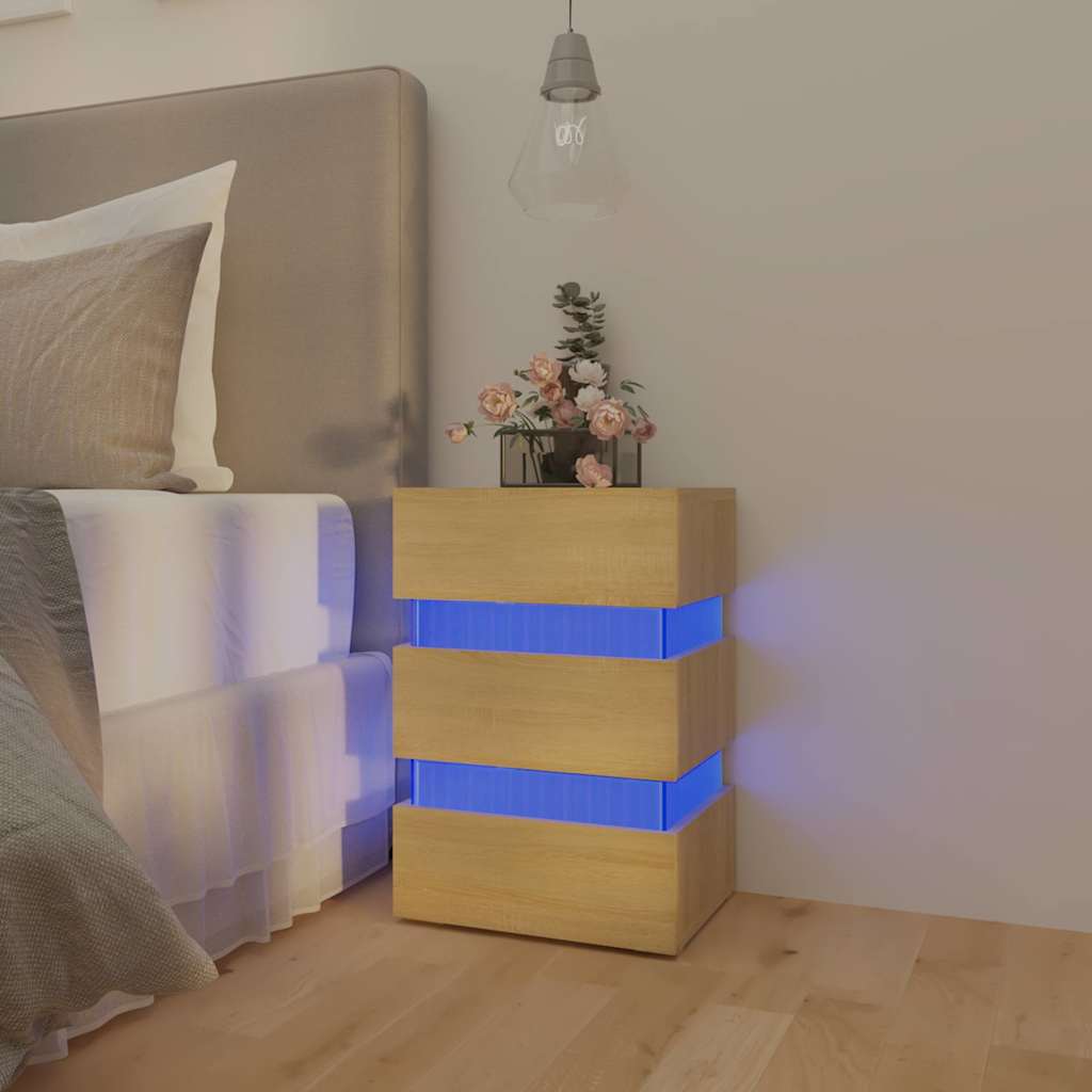 LED Nightstand in Sonoma Oak 45 x 35 x 67 cm Particleboard