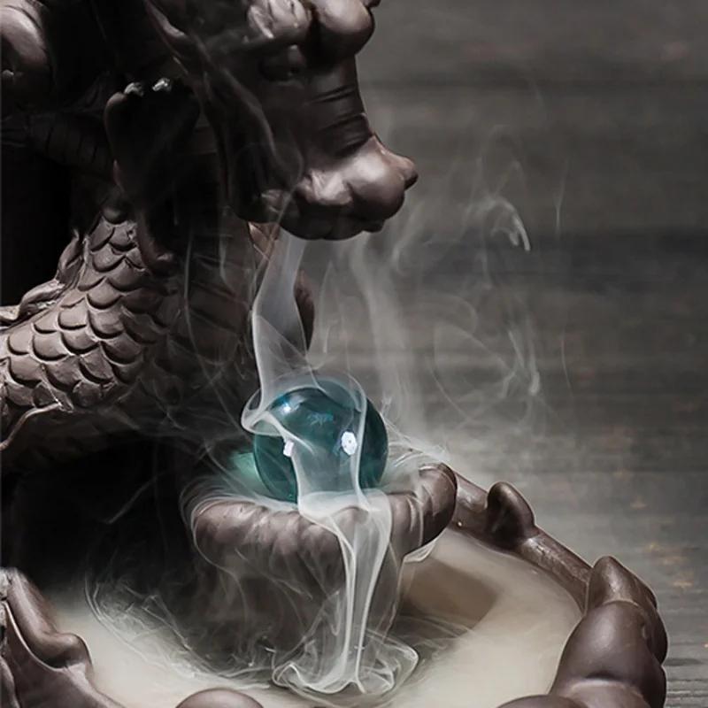 Ceramic Dragon Design Backflow Incense Burner Creative Home Decor With Crystal Ball (Without Incense)