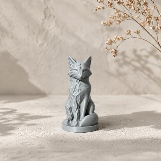 Geometric Faceted Fox Figurine, 3D Printed Sitting Fox Statue, Modern Art Fox Sculpture, Collectable Desktop Ornament for Home Table Shelf Decor