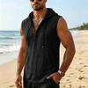 Men's Summer Loose Fit Sleeveless Hoodie Vest Casual Linen Pullover Shirt Lightweight Breathable Beachwear