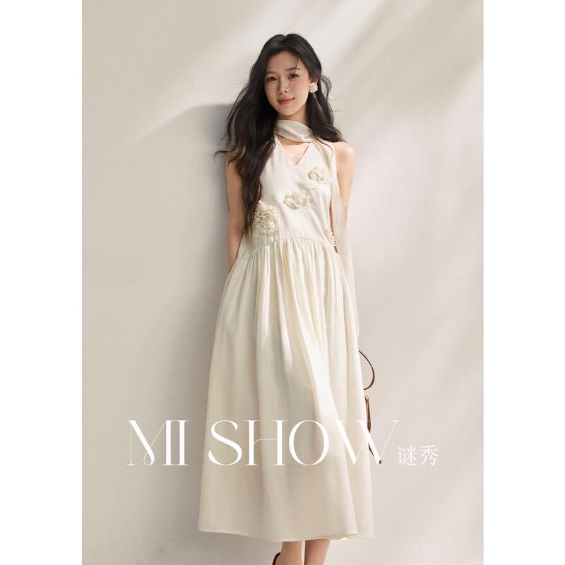 Mishow Women s Apricot 3D Floral Lyocell V-Neck Dress M