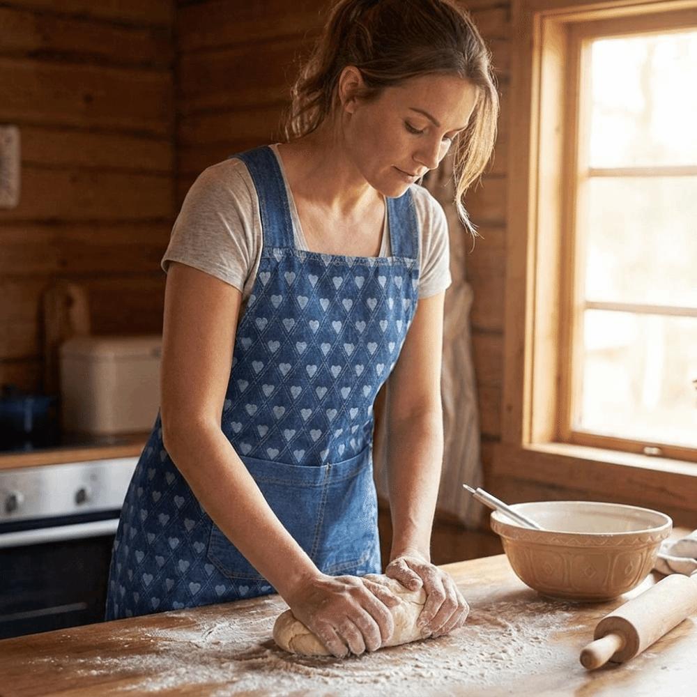 Portable Thick Washed Denim Apron Oil-Proof Wear-resistant Kitchen Apron Breathable Cooking Apron Restaurant