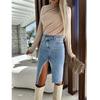 Women Spring Summer Denim Skirts High Waist Bodycon Jeans Skirt Ladies Knee Length Casual Skirts