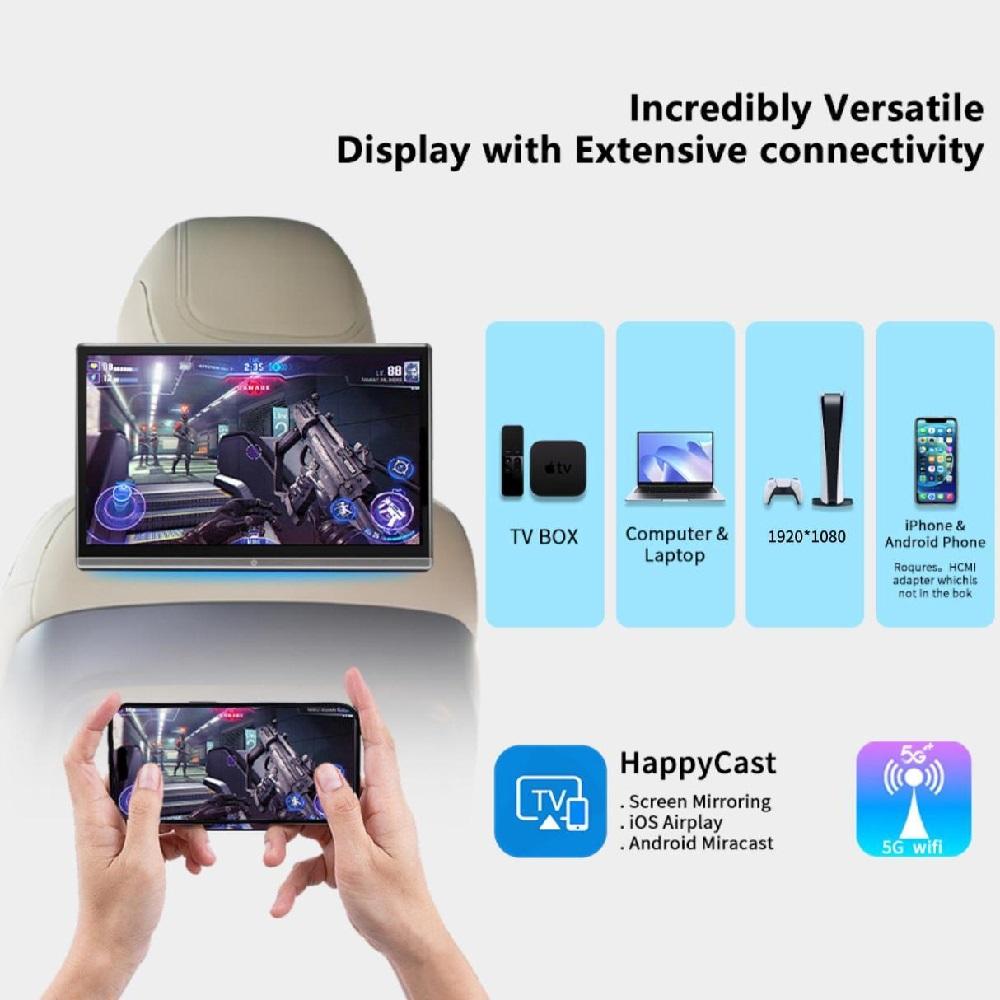11.6-inch Headrest-mounted Display, In-car HD Android Multimedia System, Rear-seat Entertainment System.
