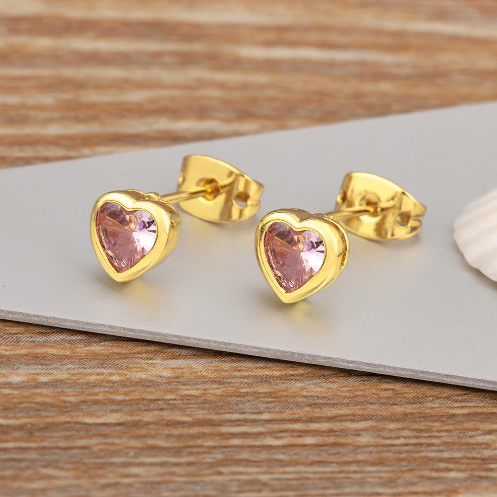

Nidin New Arrival Romantic Heart Shape Inlaid Zircon Charm Stud Earrings 5 Colors For Women Girl Jewelry Wholesale Accessories розовый