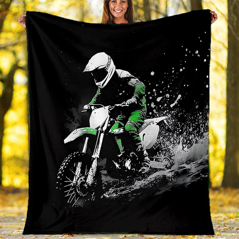 Coperta a Tema Stampata con Motivi di Moto da Fuoristrada - Perfetta per Divano, Letto, Viaggi e Uso Esterno | Lavabile in Lavatrice, Accogliente e Resistente.