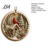 Winter Window Ornaments Acrylic Christmas Red Bird Ornament, Snow Scene Pattern Xmas Tree Lightweight Decor Hanging Decor, Retro Round Pendant