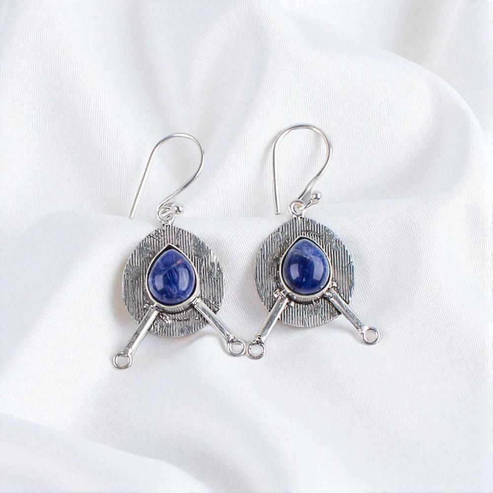 

Натуральный камень содалит, серебро 925 пробы, ювелирные изделия ручной работы, серьги 1,86 EE-78-21