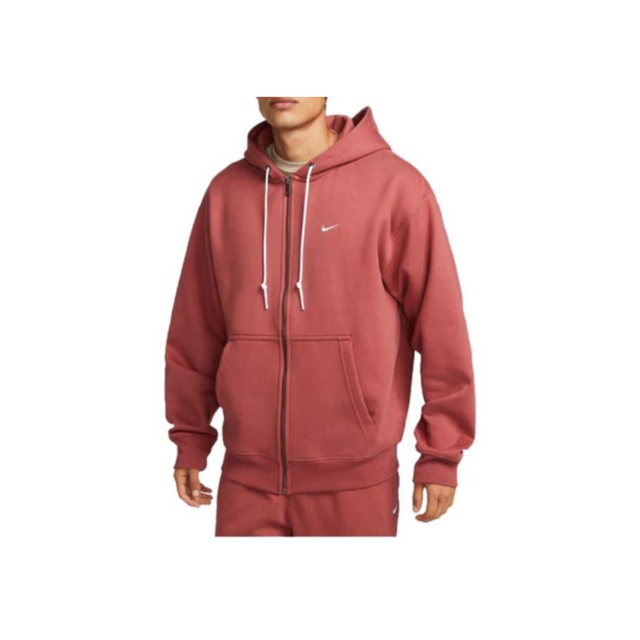 Nike NRG Solo Swoosh Plain Zip-Up Hoodie With Logo Print Unisex Tops Brick-Red DR0404-691