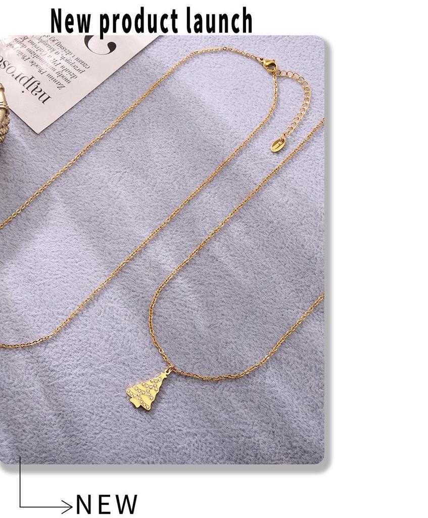 Gold-Plated Zircon Christmas Tree Pendant Necklace - Romantic Gift for Girlfriend