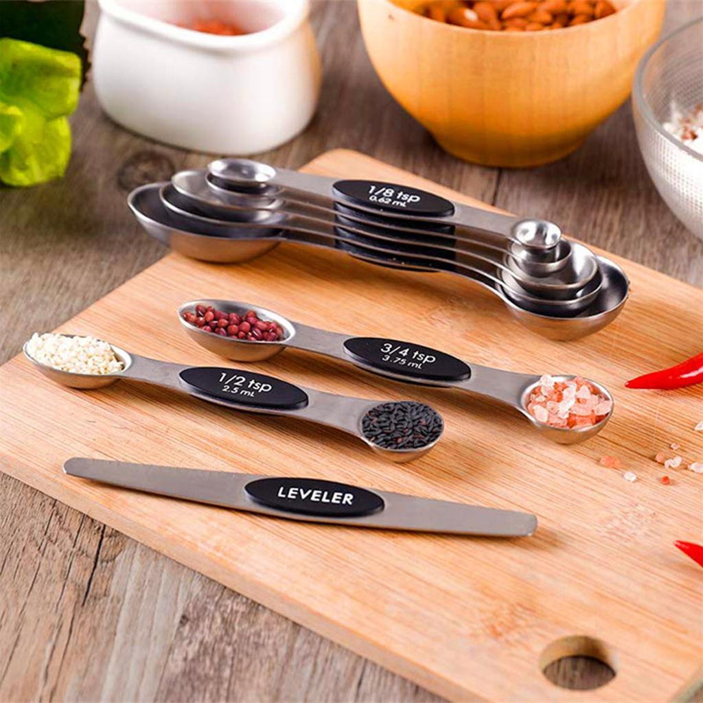 Magnetic Measuring Spoons Set, Sided, Stainless Steel, Fits In Jars