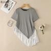 ZANZEA Women Casual Lace Splice Irregular Hem Summer Short Sleeve Blouse Tops