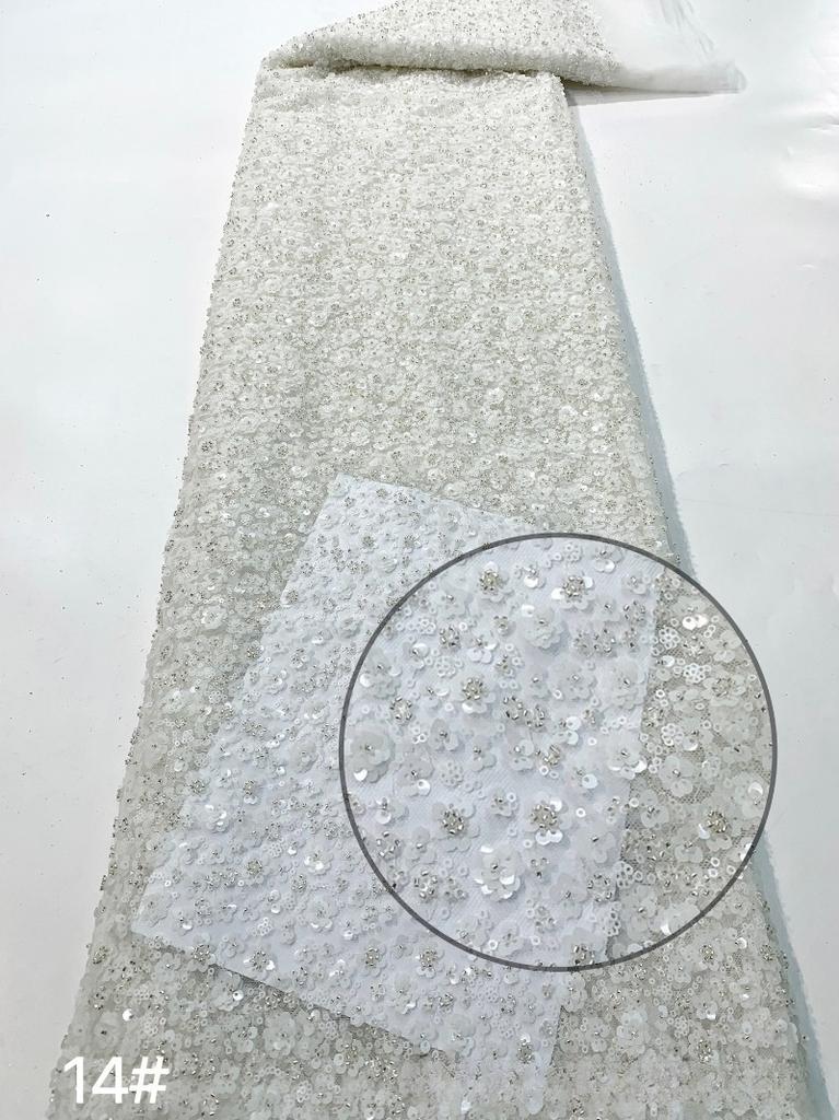 1/3/5Yard Small Plum Blossom Sequined Embroidery Fabric African Beaded Lace Fabric for Sewing Nigerian Wedding Party Lace Fabric