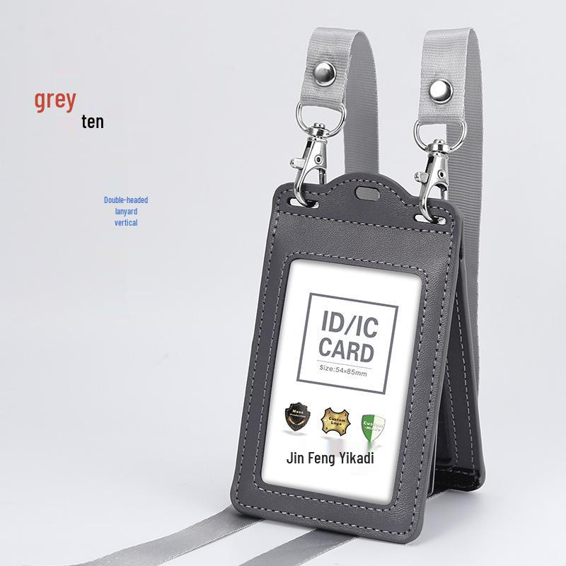 Genuine Leather Work ID Holder with Lanyard, Four Card Slots, Employee Badge Neck Strap.