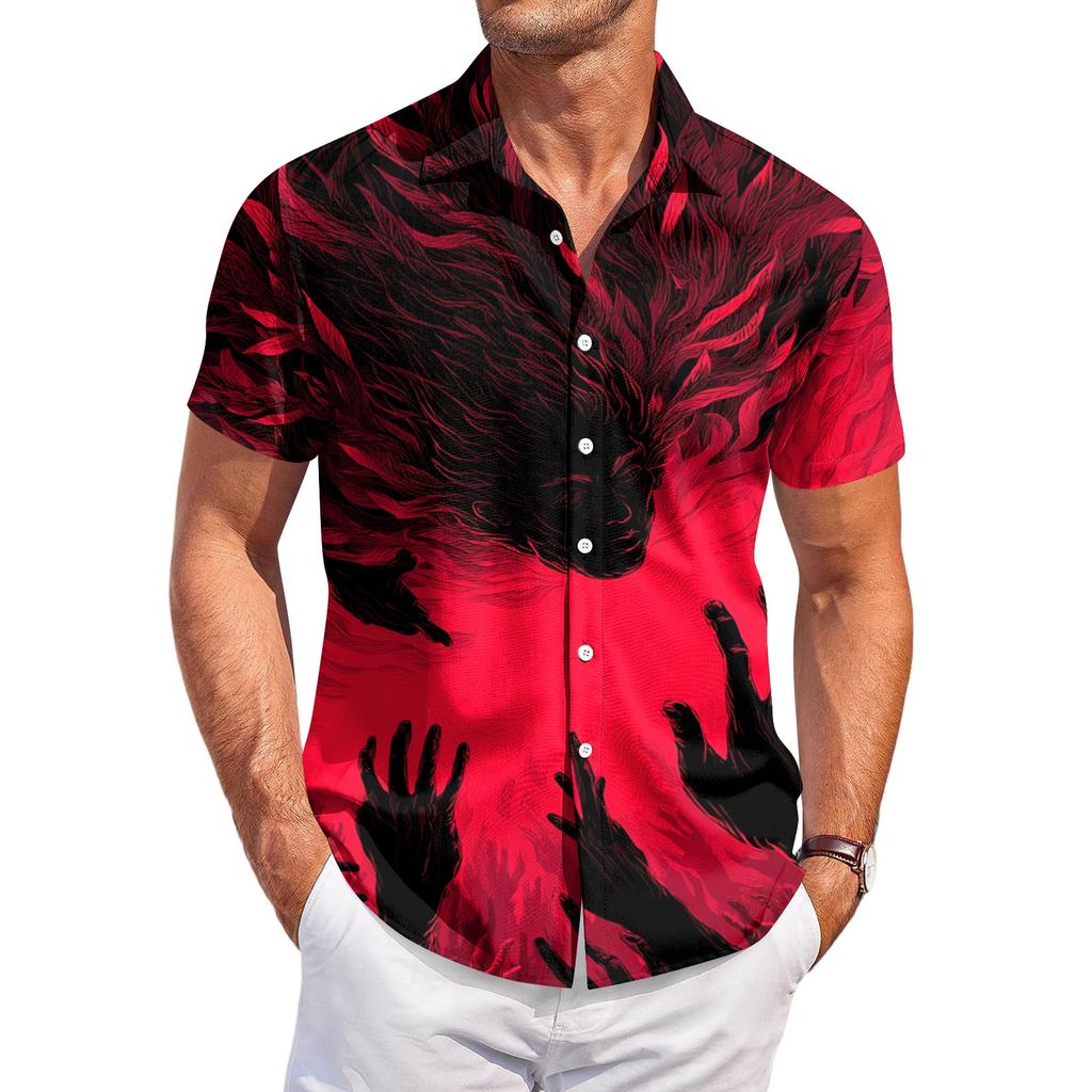 Herren Freizeit Hemd mit Halloween-Print, kurzärmlig, für Party