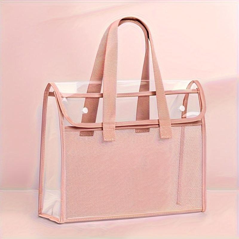 1pc Large Transparent PVC File Folder Organizer with Multiple Compartments for Tablets, School Supplies Storage