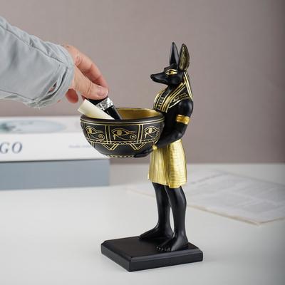 25cm Anubis God Statue with Bowl Egyptian Sculpture Desktop Entry Decoration Key Candy Holder Resin Ornament Home Interior Decor