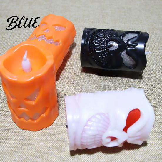 Haunted House Decoration Light Flameless Halloween Candle with LED Light Ghost Face Pumpkin Skull Design Outdoor Safe Battery Operated Indoor