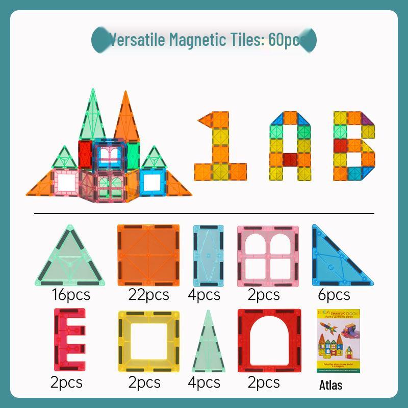 Stained Glass Magnetic Tile Set: Strong, Fun Assembly Building Blocks for Early Education Ages 3-6