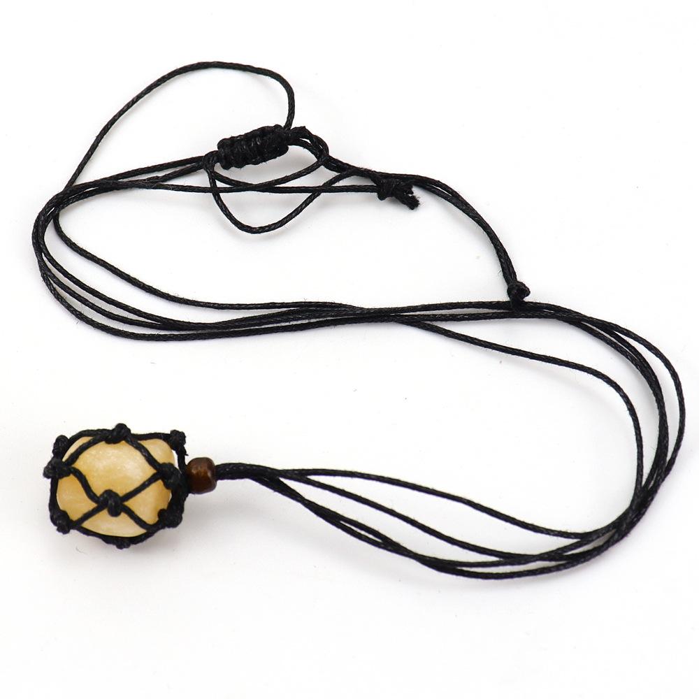 Handmade Black Rope Woven Natural Stone Crystal Rough Stone Mesh Pocket Adjustable Necklace Pendant N708 all natural