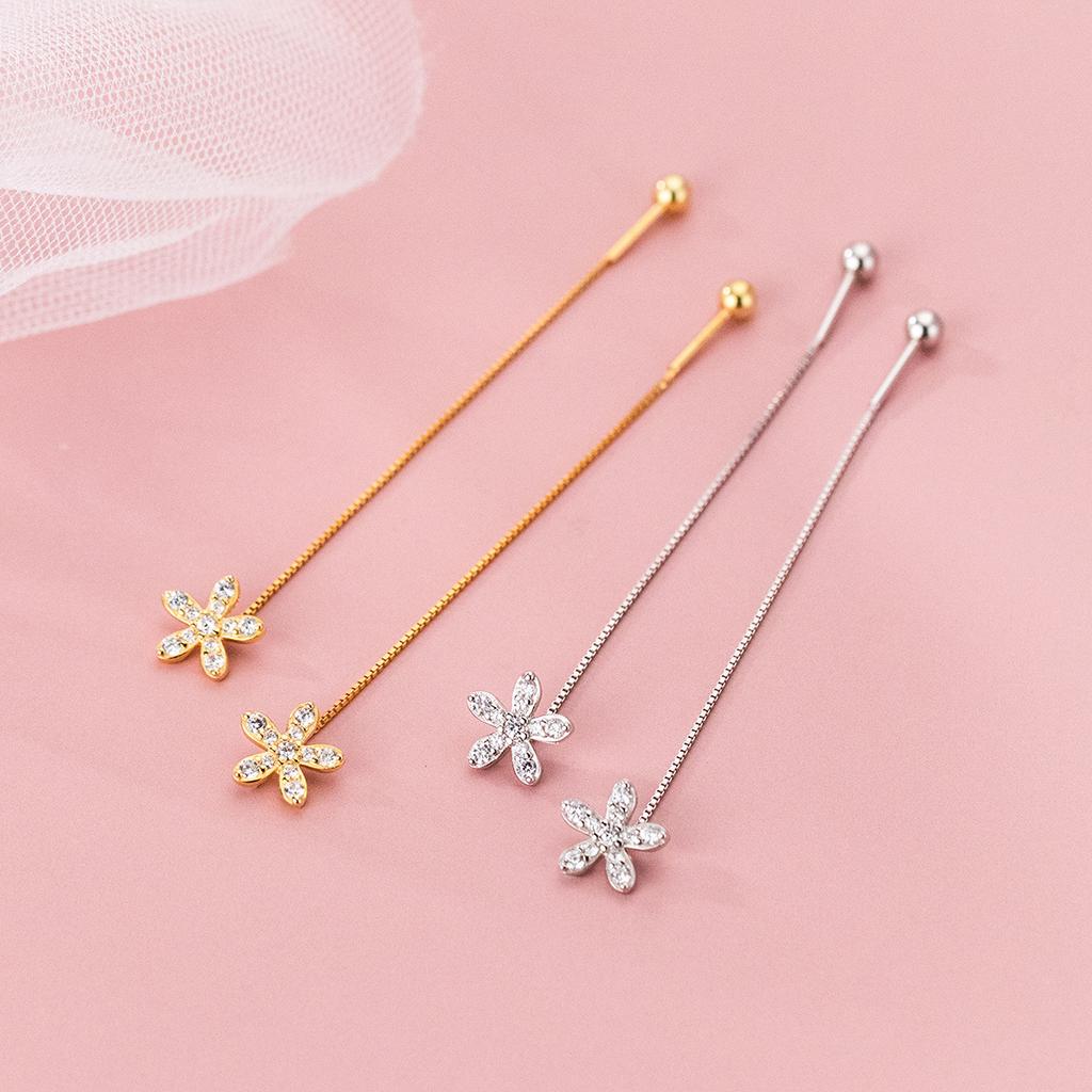 Fashion Jewelry 925 Sterling Silver Flower Heart butterfly Zircon Long Tassel Chain Gold Plated Ear Wire Earrings Women Girls