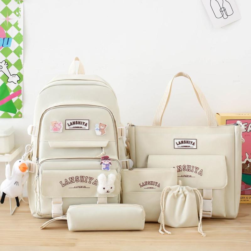 Korean Version Instagram Backpack Five Piece Set Primary School Girl Backpack Forest Junior High School High Capacity Backpack