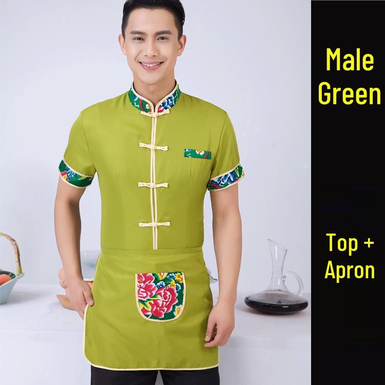 

Летняя униформа официантки с цветочным принтом - Короткий рукав для ресторанов и кейтеринга XXXL