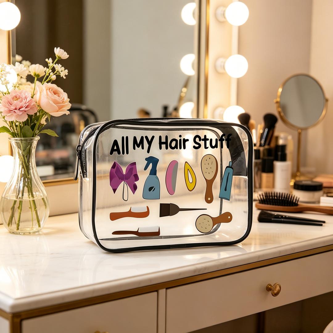 Waterproof Travel Portable Toiletry Bag with Girly Print, Transparent Storage Bag, Transparent Makeup Bag, Large Capacity Hair T