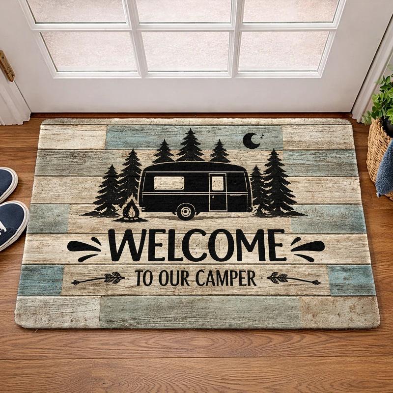 1pc Vintage Camper Van Rug Suitable for Indoor/Outdoor Use, Non-Slip Rubber Backing & Machine Washable Carpet, Durable Mat Suitable for Living Room