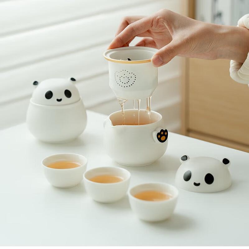 Guochao Panda Ceramic Travel Tea Set with Tea Caddy