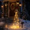 Decorative Lawn Bells for Christmas Solar Bell Waterfall Light, LED Metal Garden Stake with Red Ribbon, Powered Yard Accents Auto On/Off, Waterproof